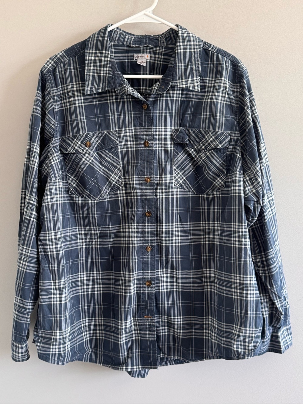 Carhartt Plaid Button Front Shirt Women’s 2X Blue‎ Cotton Utility